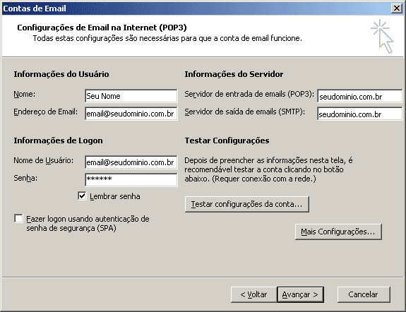 Configuração outlook 2003